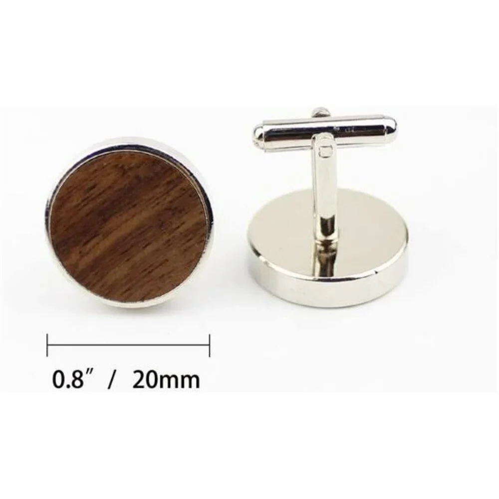 Mens Walnut Wood Cufflinks Tie Clip Set Stainless Steel Gift Box Wedding